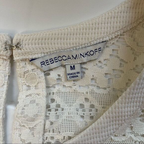 REBECCA MINKOFF IVORY SLEEVELESS SHIFT DRESS, Lace V neck details sz Medium - Picture 7 of 11